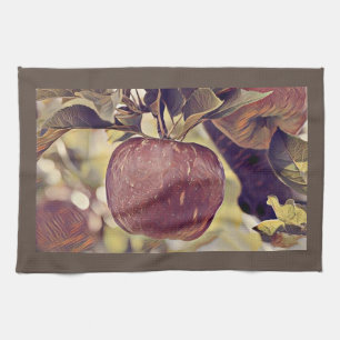 Herfst rood appelfruit en laat waterverf achter theedoek