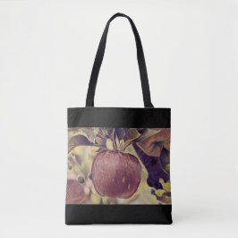 Herfst rood appelfruit en laat waterverf achter tote bag