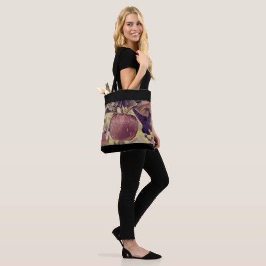 Herfst rood appelfruit en laat waterverf achter tote bag (Op model)