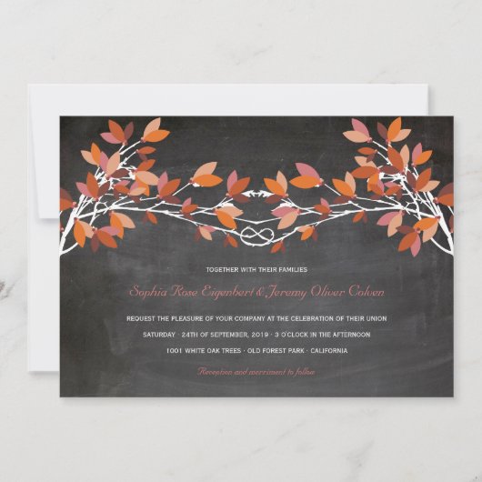 Herfst Rood Geknoopte Liefde Bomen Chalkboard Brui Kaart (Voorkant)