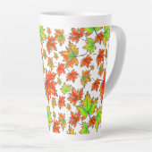 Herfst rood groen sinaasappel laat esdoornbladeren latte mok (Rechterhoek)