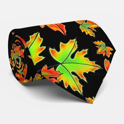 Herfst rood groen sinaasappel laat esdoornbladeren stropdas (Opgerold)