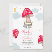 Herfst rood kleine paddenstoel maan baby shower kaart (Voorkant)