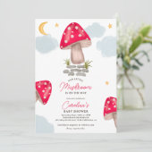 Herfst rood kleine paddenstoel maan baby shower kaart (Staand voorkant)