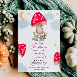 Herfst rood kleine paddenstoel maan baby shower kaart