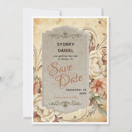 herfst Roos bruiloft Save the Date Kaart (Voorkant)