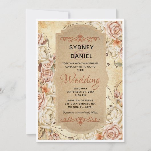 herfst Roos bruiloft uitnodiging (Voorkant)