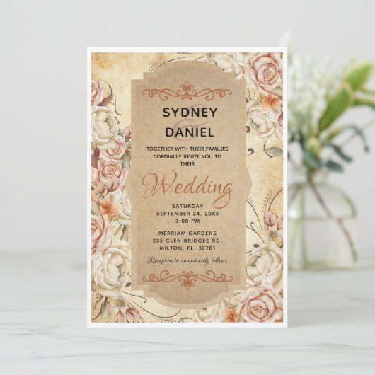  herfst Roos bruiloft uitnodiging (Staand voorkant)