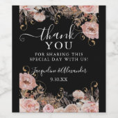 Herfst Roos Goud Blush Roze Zwart Waterverf Wijn Etiket (Enkel label)