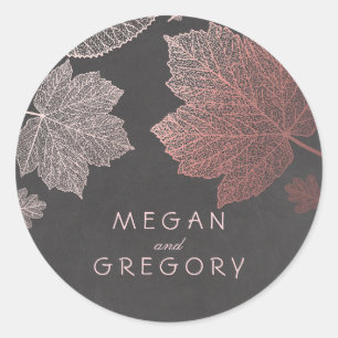 Herfst Roos Goud en Chalkboard Bladeren Bruiloft Ronde Sticker