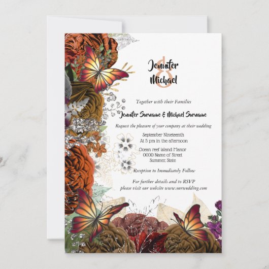 Herfst roos najaar vlindervlieg Thanksgiving bruil Kaart (Voorkant)