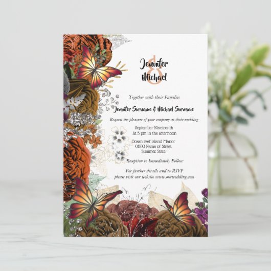 Herfst roos najaar vlindervlieg Thanksgiving bruil Kaart (Staand voorkant)