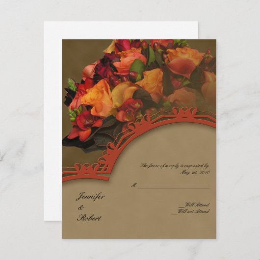 Herfst Rose Bouquet-reactiekaart RSVP Kaartje (Voorkant / Achterkant)