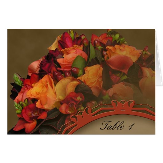 Herfst Rose Bouquet Table Number tentaart (Voorkant Horizontaal)
