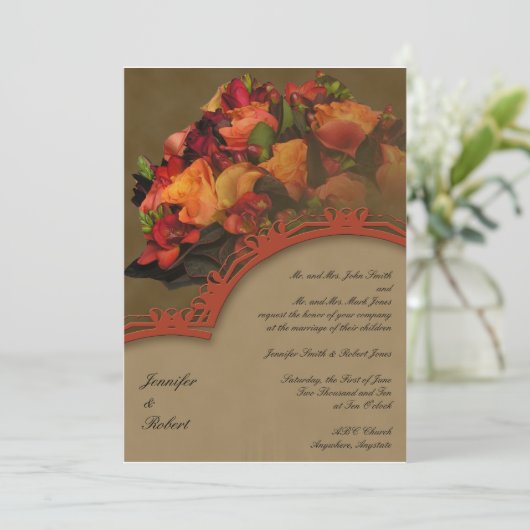 Herfst Rose Bouquet Wedding Invitation Kaart (Staand voorkant)
