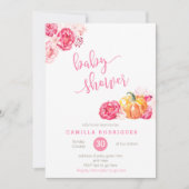 herfst roze baby shower nodigt uit, scriptletterpo kaart (Voorkant)