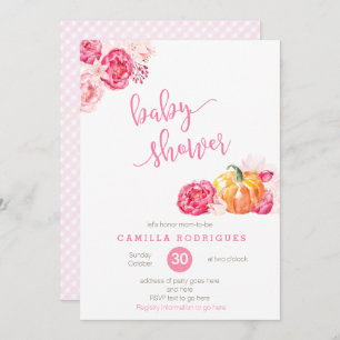 herfst roze baby shower nodigt uit, scriptletterpo kaart