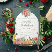 Herfst Roze Bloemen Levendige Pompoenen Verjaardag Kaart