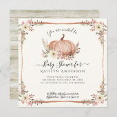 Herfst Roze Bloemen Pompoen Baby shower QR code Kaart (Voorkant / Achterkant)