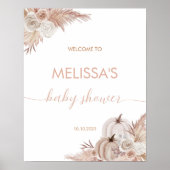 Herfst Roze Bloemen Pompoen Boho Baby shower Welko Poster (Voorkant)