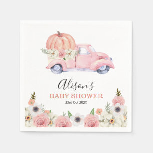 Herfst Roze Bloemen Pompoen Truck Baby shower Papi Servet