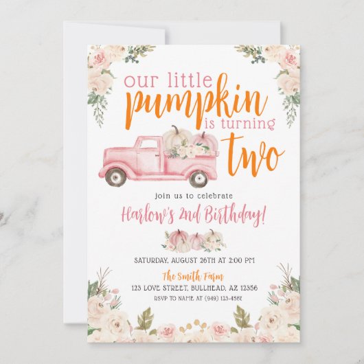 Herfst Roze Bloemenpompoenen Oogst Vrachtwagen Ver Kaart (Voorkant)