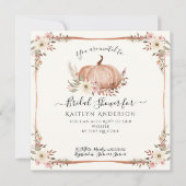 Herfst Roze Bloemige Pompoen Bruidsdouche QR-code Kaart (Voorkant)