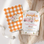 Herfst Roze Bloemige Pompoenen Oogst Truck Verjaar Kaart