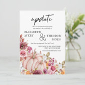 Herfst Roze Bourgondië Pompoen Bloemige Trouwupdat Kaart (Staand voorkant)