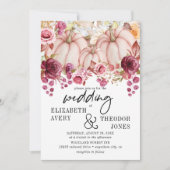 Herfst Roze Bourgondische pompoen Bloemen bruiloft Kaart (Voorkant)