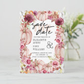 Herfst Roze Bourgondische pompoen Save The Date (Staand voorkant)