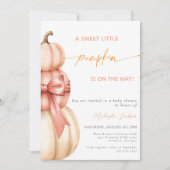 Herfst Roze Bow Little Pumpkin Baby shower QR-code Kaart (Voorkant)