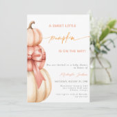 Herfst Roze Bow Little Pumpkin Baby shower QR-code Kaart (Staand voorkant)