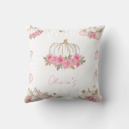 Herfst Roze en Gouden Pompoen Bloemen Decoratief Kussen (Achterkant)