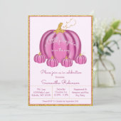 Herfst roze en gouden pompoen meisje Baby shower Kaart (Staand voorkant)