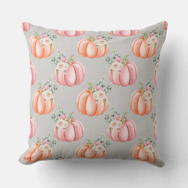 Herfst Roze en Gray Pumpkin Pillow Kussen (Voorkant)