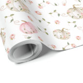 Herfst roze en wit pompoen Baby shower Cadeaupapier (Rol Hoek)