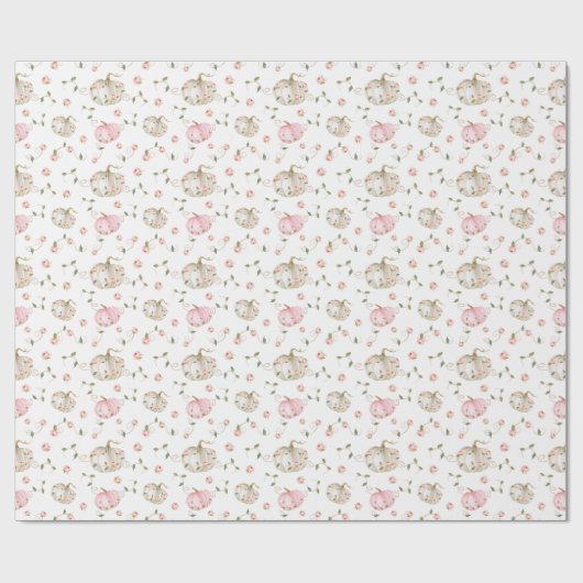 Herfst roze en wit pompoen Baby shower Cadeaupapier (Vlak)