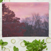 Herfst roze gele zonsondergang over bomen theedoek (Gevouwen)