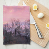 Herfst roze gele zonsondergang over bomen theedoek (Quarter Fold)