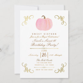 Herfst Roze Glitter Pompoen Sweet 16 Feestje Kaart