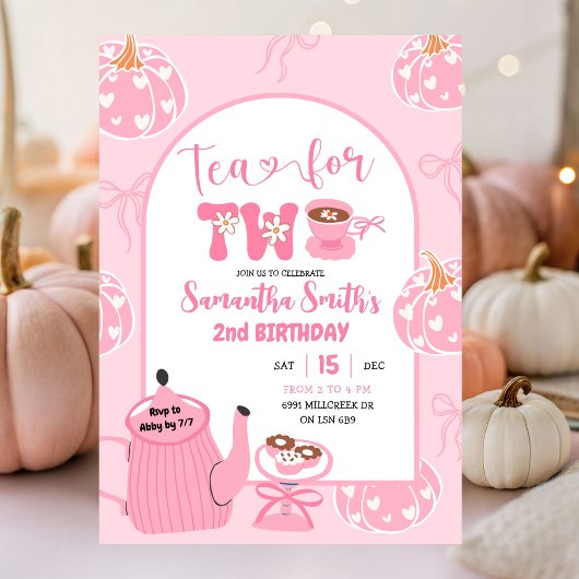 Herfst Roze grillige Retro Tea Girl 2e Verjaardag Kaart