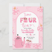 Herfst Roze grillige Retro Tea Girl 4e verjaardag Kaart (Voorkant)