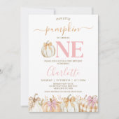 Herfst Roze Meisjes Plaid Little Pumpkin 1st Birth Kaart (Voorkant)