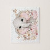 Herfst roze olifant en pompoenen legpuzzel (Verticaal)