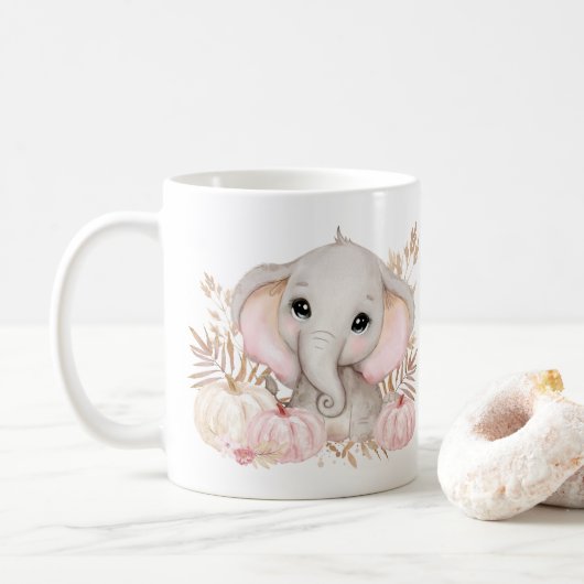 Herfst roze olifant en pompoenen Mok (Met donut)
