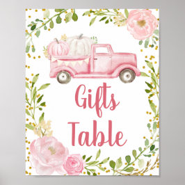Herfst Roze pomkin Truck Gifts Table Sign Poster