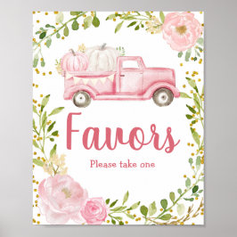 Herfst Roze pomkin Truck Waterverf Favor Sign Poster