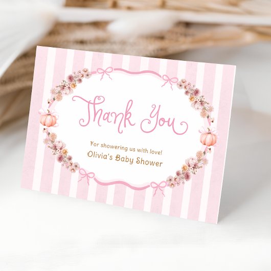 Herfst roze pompoen Baby shower dank u kaart
