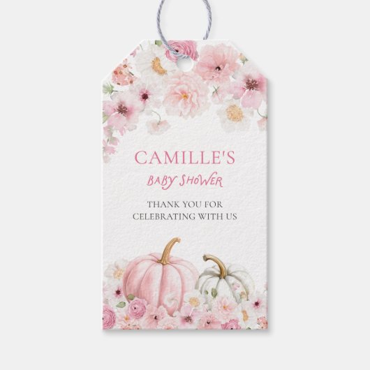 Herfst Roze Pompoen Baby shower Dank u Label Cadeaulabel (Voorkant)